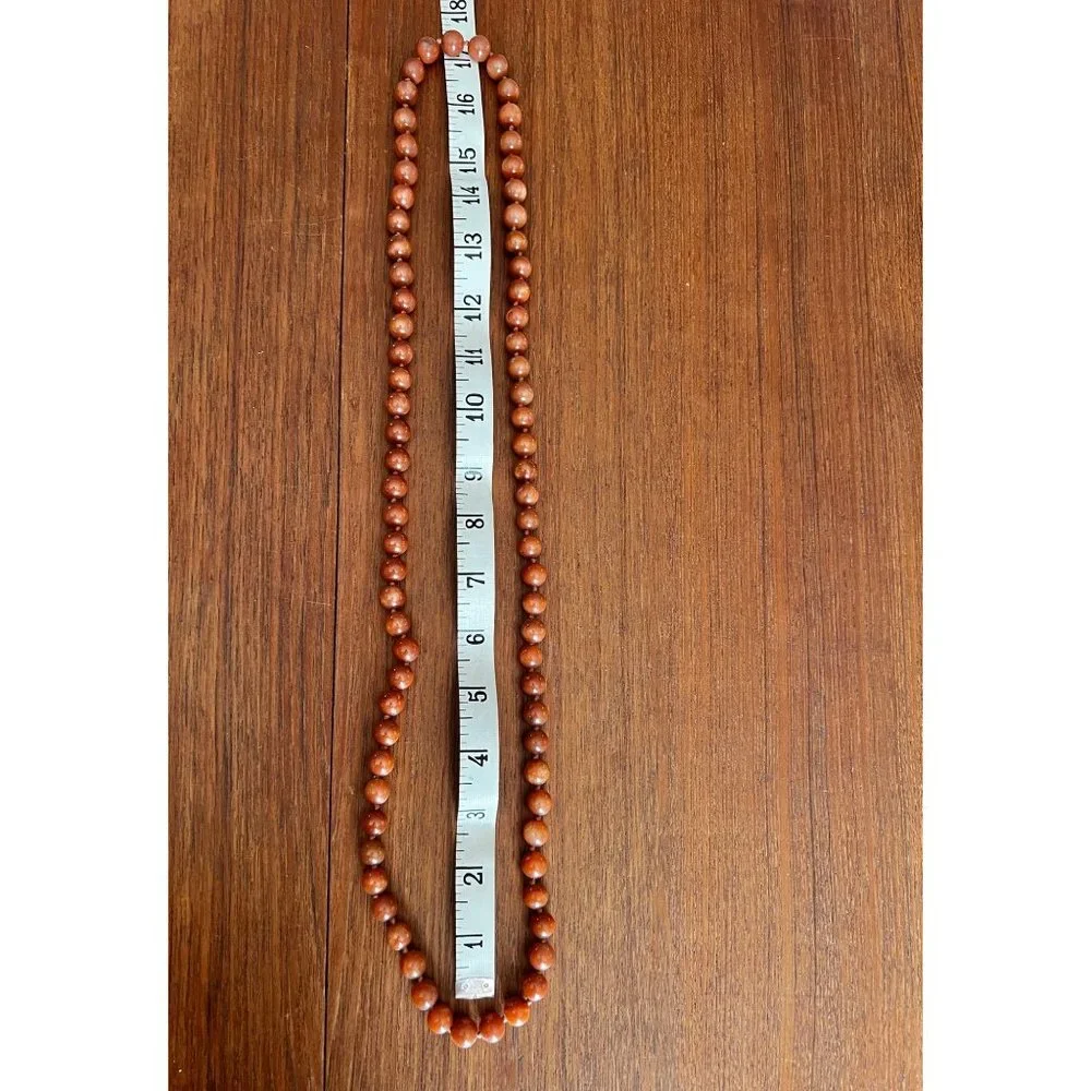 Goldstone Beaded Necklace 38" Long Round Polished Beads With Warm Brown Tones - Picture 4 of 9